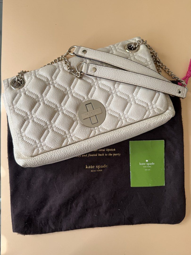 Kate Spade Astor Court Shoulder Bag (Category: Luxury Bags & Wallets) located in Pasig City. Submitted by bitofahoarder (Listing ID 1469166459, Image 2). Description: - Kate Spade Astor Court Naomi shoulder bag in Bone - Can be worn as a shoulder bag or a sling bag - Condition: Used with minimal signs of use, slight scuffing on the bottom edges, handles and hardware in pristine condition - Inclusions: Original dust bag and care card Purchased in 