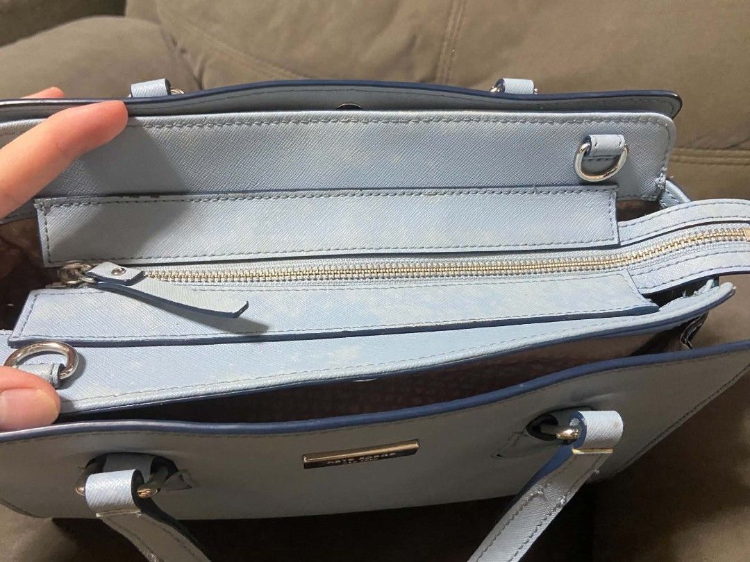 Kate Spade Light Blue Leather Satchel Handbag (Category: Tote Bags) located in Manila. Submitted by sellpoint.mnl (Listing ID 1469196074, Image 3). Description: Fòr Sālə Authentic Kate Spade NY Laurel way Reese satchel bag, lightblue Original leatherbag bought frm US Php1300 fixed ▪what u see is what u get. Sold as is. Reason for selling: decluttering ▪flaws: visible white spot from the denim leather. Kayo n lng maglinis. Used twice then naitabi 