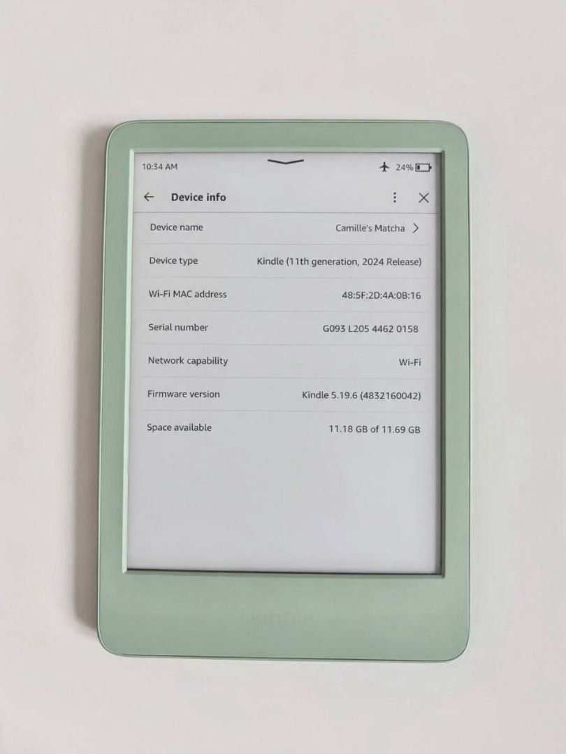 Kindle Basic 11th Generation 16GB (Matcha, Ad-Free) (Category: E-Readers) located in Victoria. Submitted by camillemanheaven (Listing ID 1469222724, Image 1). Description: selling my extra kindle matcha ♡ • 2024 release, 16GB storage • purchased last march 2026 • 6" glare-free display • adjustable front light • ad-free unit • no scratches or visible marks • everything works perfectly fine • comes with its original box • no charging cable included