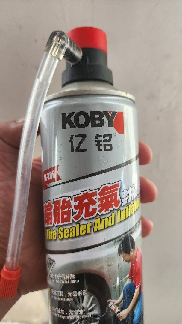 KOBY TIRE INFLATOR AND SEALANT (Category: Mags and Tires) located in Manila. Submitted by karlmark132527 (Listing ID 1469165643, Image 2). Description: Brand New can be use to cars and motorcycle tires. 450 ML Koby brand. pm if interested!.
