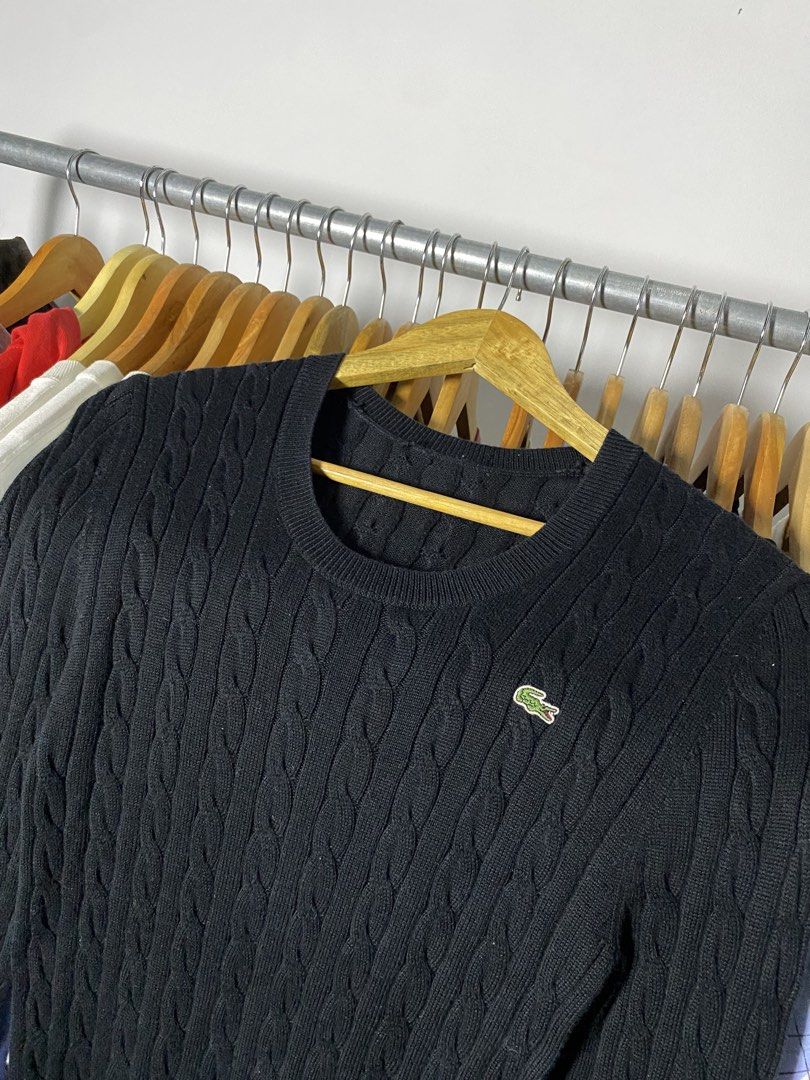 Lacoste Cable knit knitted (Category: Longsleeves) located in Trece Martires City. Submitted by ridgeridethrift (Listing ID 1469328725, Image 3). Description: Width- 16.5 Length - 25 Sleeve - 28 No neck tag.