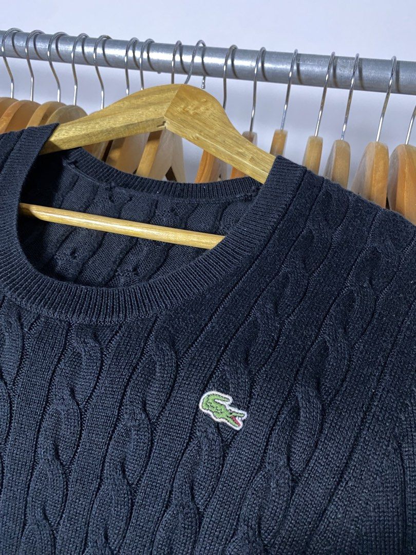 Lacoste Cable knit knitted (Category: Longsleeves) located in Trece Martires City. Submitted by ridgeridethrift (Listing ID 1469328725, Image 2). Description: Width- 16.5 Length - 25 Sleeve - 28 No neck tag.