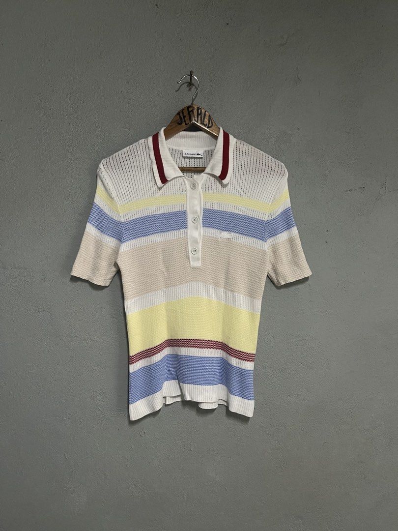 Lacoste Knitted Polo Shirt (Category: Luxury Apparel) located in Tuguegarao City. Submitted by preowned_curation (Listing ID 1469217000, Image 1). Description: Lacoste Multi Color Striped Pattern Knit Polo Shirt Size 38 on tag (25x15.5) Flawless Lightly used condition 750 + SF.