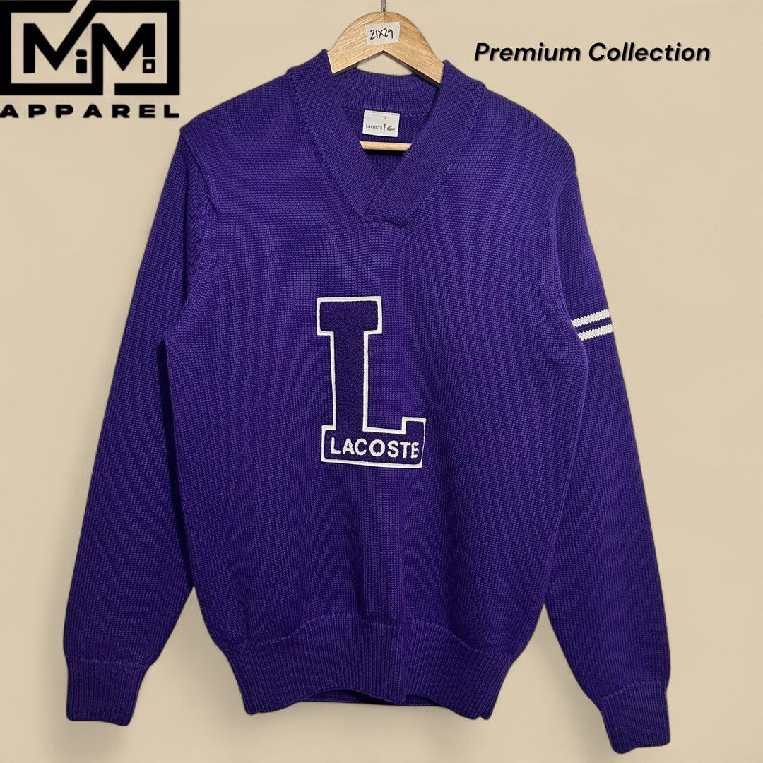 Lacoste knitted sweater (Category: Coats, Jackets and Outerwear) located in Malabon City. Submitted by Mi-MoApparel (Listing ID 1469169825, Image 1). Description: Like new No issue Size 4 on tag Width 21 Length 29 .