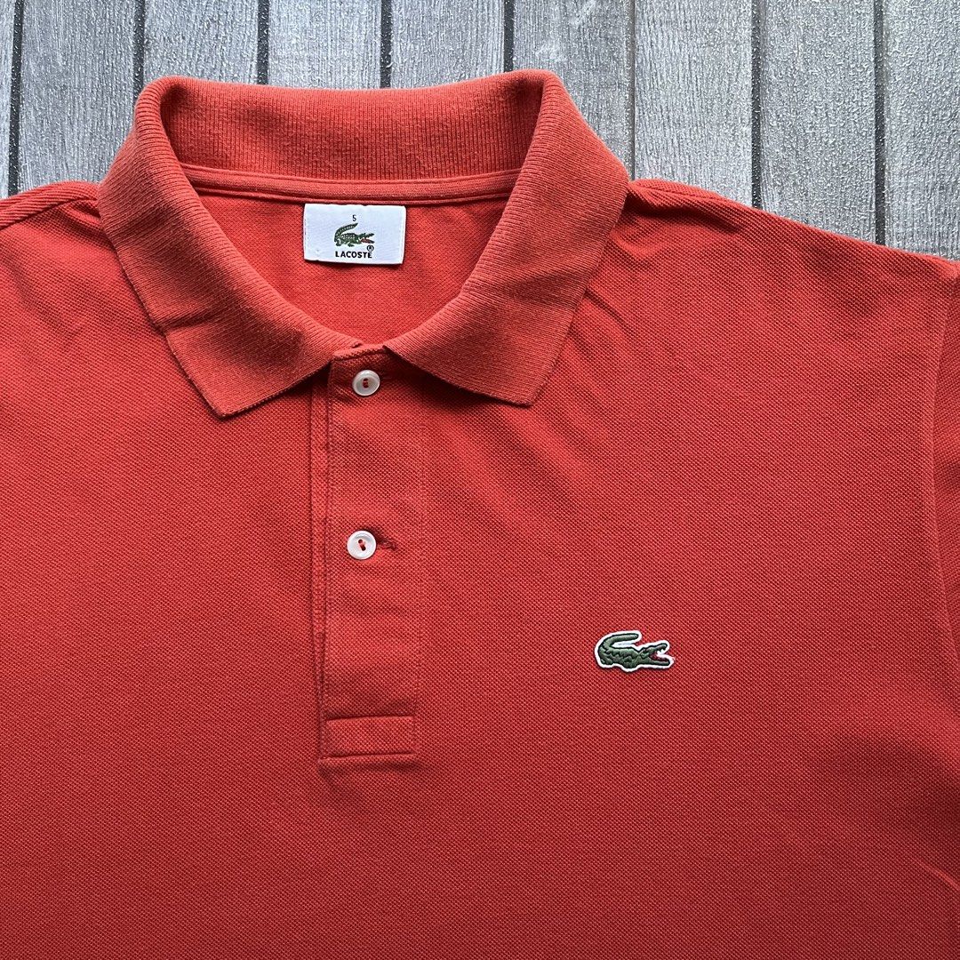 Lacoste Men’s Polo Shirt (Category: Activewear) located in Manila. Submitted by quali_thrift (Listing ID 1469320329, Image 2). Description: Lacoste Men’s Polo Shirt Color: Red Orange Size: 5 on tag (XL) Dimes: 23 x 28.5 Condition: 9/10 Color rate: 9.5/10 Authentic/Legit Excellent condition! Minimal lints on neckline, bawal sa maselan🤝 Price: ₱550 + sf ✅.