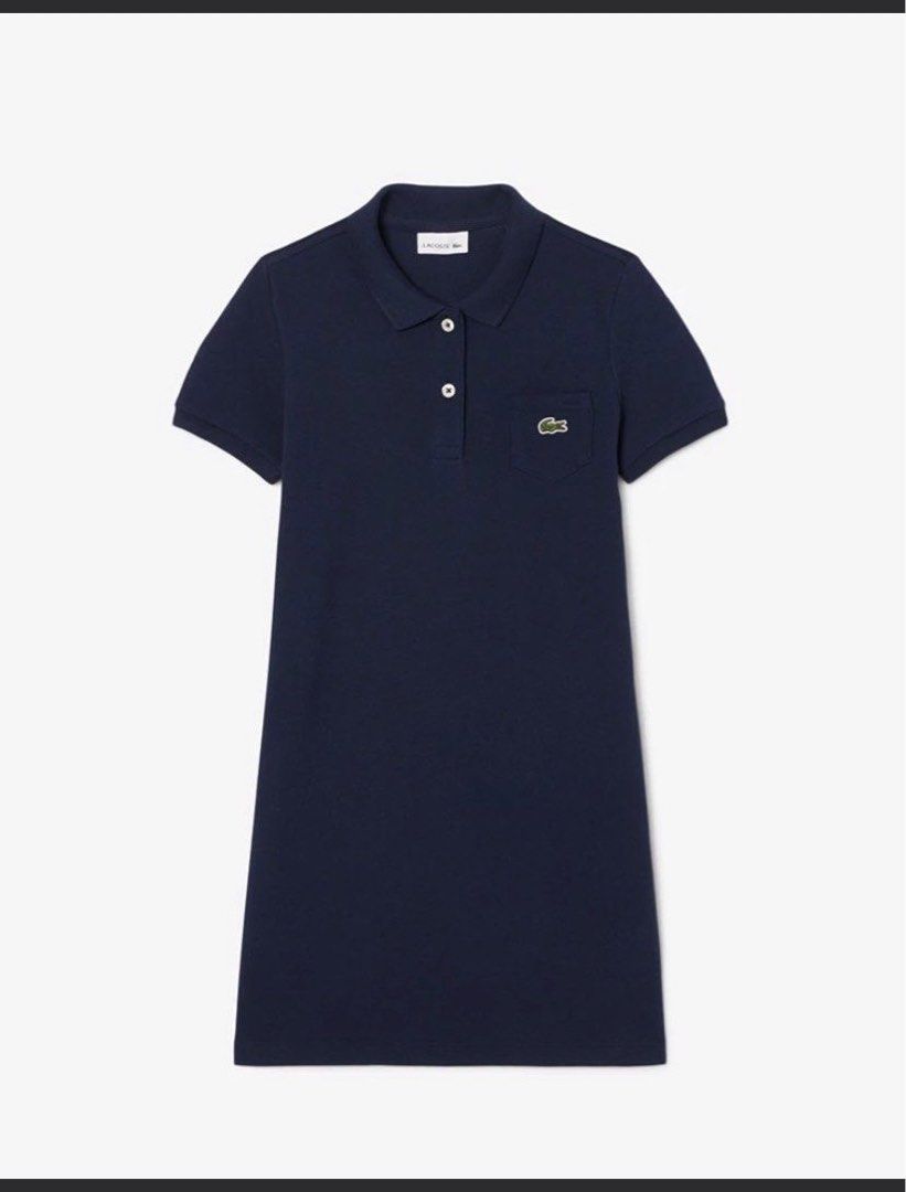 Lacoste Navy Blue Polo Dress (Category: Dresses) located in Lucena. Submitted by selenaandco (Listing ID 1469201743, Image 1). Description: - Brand: Lacoste - Color: Dark Blue - Material: Comfortable cotton pique fabric - Design: Classic polo collar with front button placket - Details: Short sleeves with ribbed cuffs and signature embroidered green crocodile logo on the chest - Style: Clean, classic, and sporty - ideal for casual outings or tenni