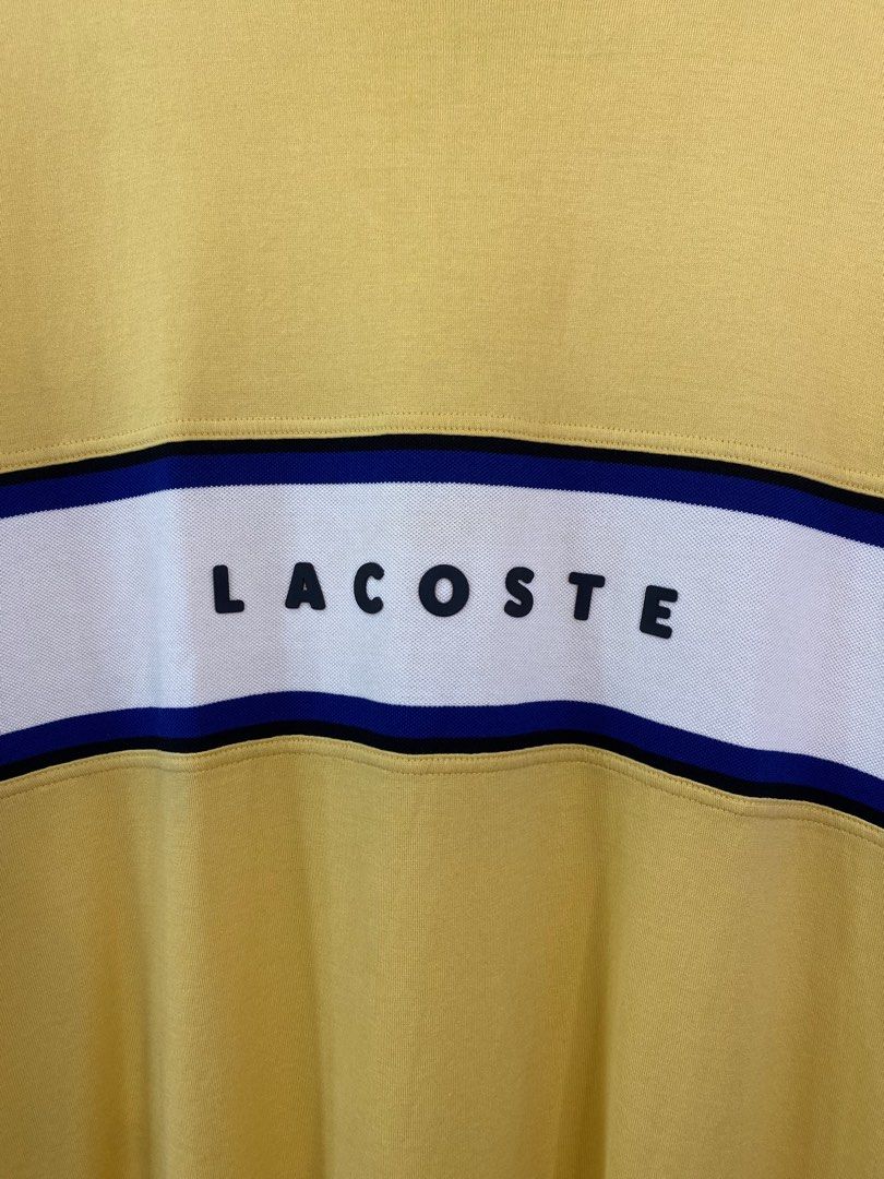 Lacoste Panel T-Shirt (Category: Tshirts & Polo Shirts ) located in Bacolod City. Submitted by hayymeeh.finds (Listing ID 1469201419, Image 2). Description: (Authentic) Lacoste Panel T-Shirt - Yellow Size: Medium Measurements: Width: 19"| Length: 27" Condition: good as new, flawless, 9.8/10 color rate Price: 📥 📍 Location: Bacolod City 🚚 Shipping: (J&T / Meet-up if available) 💳 Payment: (GCash / Cash / Bank Transfer) ⚠️ DISCLAIMERS: • Actual c
