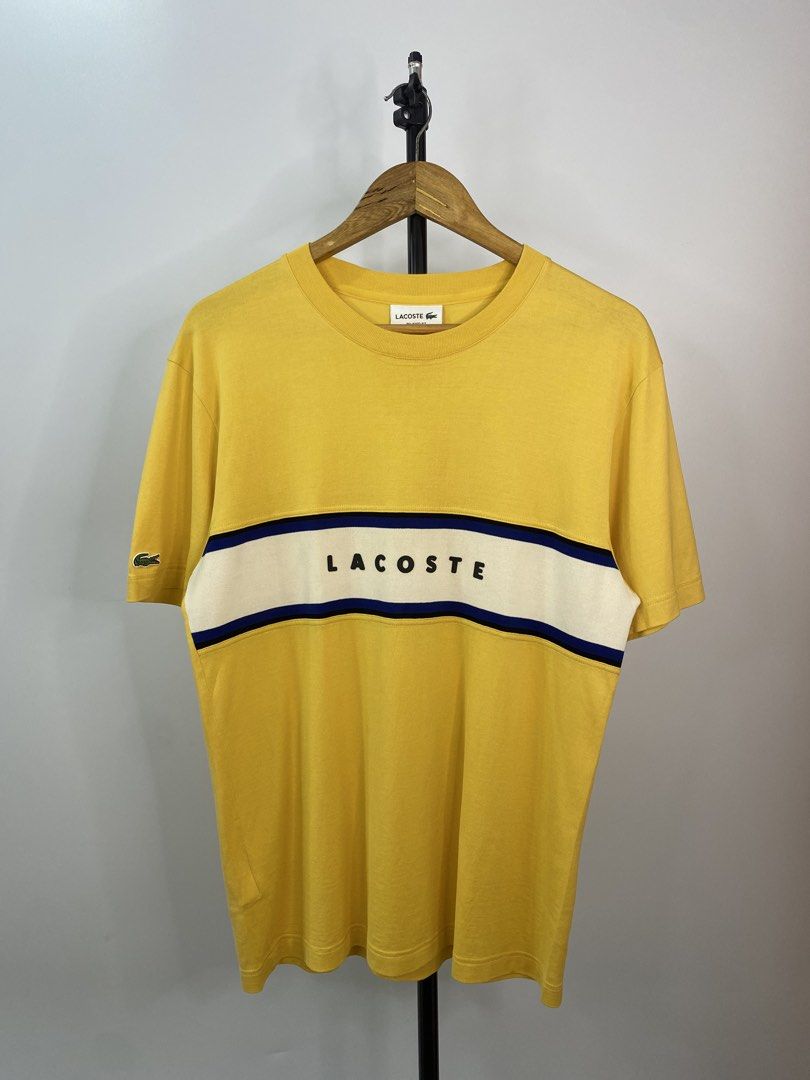 Lacoste Panel T-Shirt (Category: Tshirts & Polo Shirts ) located in Bacolod City. Submitted by hayymeeh.finds (Listing ID 1469201419, Image 1). Description: (Authentic) Lacoste Panel T-Shirt - Yellow Size: Medium Measurements: Width: 19"| Length: 27" Condition: good as new, flawless, 9.8/10 color rate Price: 📥 📍 Location: Bacolod City 🚚 Shipping: (J&T / Meet-up if available) 💳 Payment: (GCash / Cash / Bank Transfer) ⚠️ DISCLAIMERS: • Actual c