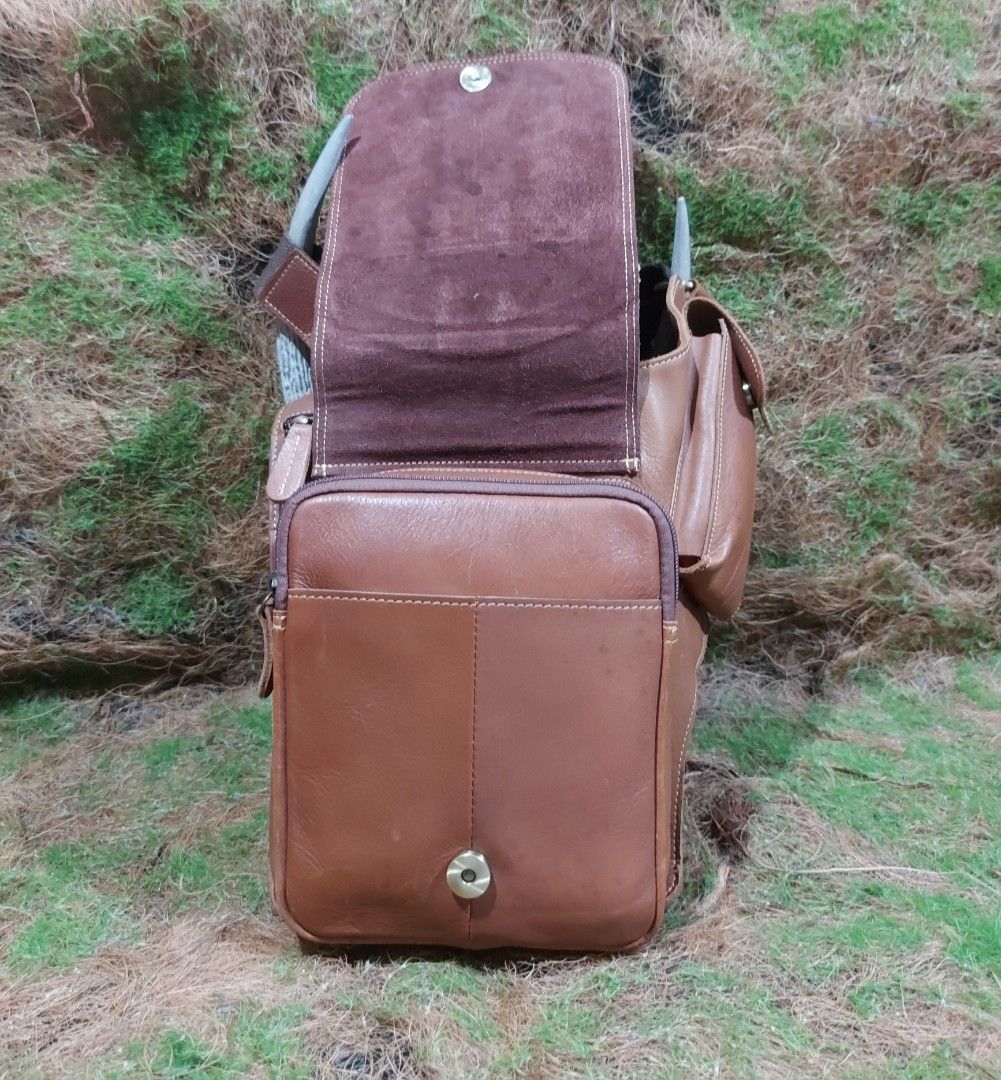 Leather slingbag (Category: Sling Bags) located in Baguio. Submitted by swiftdragon.1466ef (Listing ID 1469295119, Image 2). Description: thrifted bag. staff brand cowhide leather slingbag for men euc.. L-12", H-12.5", W-2.5"... j&t courier payment first plus sf, baguio city location .