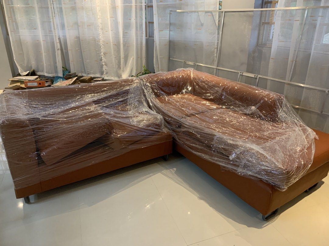 Leather Sofa L-shaped (Category: Sofas) located in Manila. Submitted by helpful_howard (Listing ID 1469197067, Image 2). Description: Leatherette, Brown, L-Shaped Sofa. Good condition, almost new. Can be delivered anywhere with extra charge. 0*9*2*6*7*2*4*3*2*9*6. .