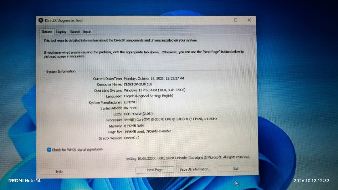 Lenovo ThinkPad T430u (Category: Laptops & Notebooks) located in San Fernando. Submitted by cleverstar.87ddb1 (Listing ID 1469294035, Image 3). Description: Lenovo ThinkPad T430u -intel i5-3337U cpu - 8gb ram; 256gb ssd - wifi;usb; lan; charger & bag (dell) - os win11 issue: yun enter button, nasa picture, before mastock gumagana pa. rfs: walang gumagamit, mula nung pinadala from abroad. location: telasbastagan or bacolor pampang. pwede meet-ups 