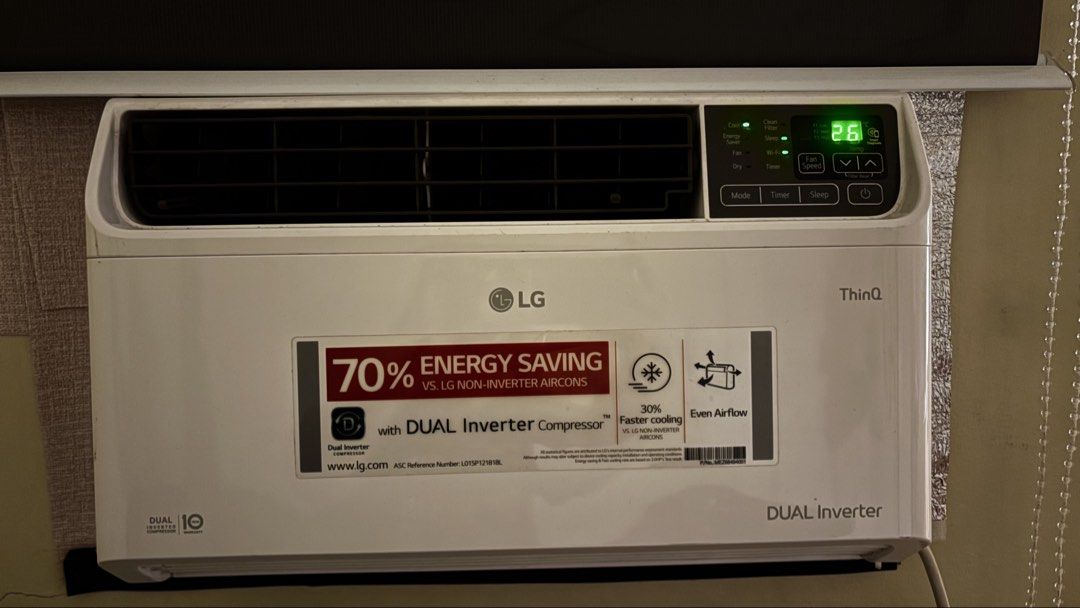 LG ThinQ DUAL Inverter Window Type Aircon (Category: Air Conditioning and Heating) located in Quezon City. Submitted by maireyess19 (Listing ID 1469329672, Image 1). Description: RUSH!!! Available for pick up only! Working Needs cleaning ISSUE: problem with the buttons ayaw ma click yung iba (it was after ipa ilis before) pwede nyo paayos But working regardless using the remote and also thinq app. Rfs: upgrade to split type.