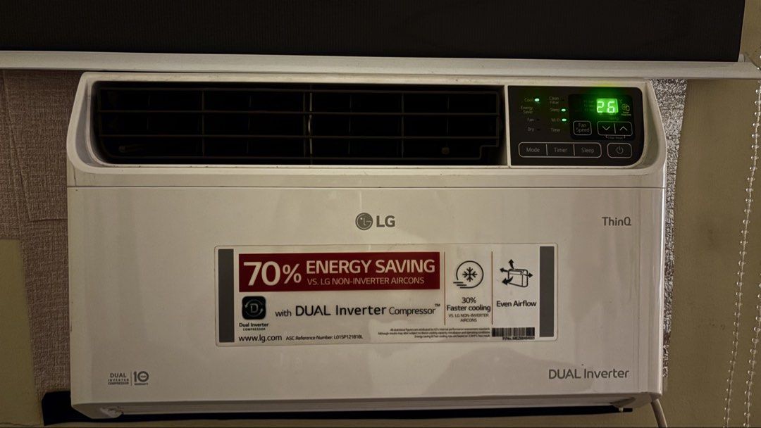 LG ThinQ DUAL Inverter Window Type Aircon (Category: Air Conditioning and Heating) located in Quezon City. Submitted by maireyess19 (Listing ID 1469329672, Image 3). Description: RUSH!!! Available for pick up only! Working Needs cleaning ISSUE: problem with the buttons ayaw ma click yung iba (it was after ipa ilis before) pwede nyo paayos But working regardless using the remote and also thinq app. Rfs: upgrade to split type.