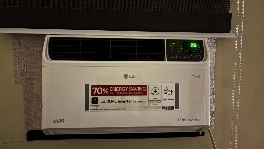 LG ThinQ DUAL Inverter Window Type Aircon (Category: Air Conditioning and Heating) located in Quezon City. Submitted by maireyess19 (Listing ID 1469329672, Image 2). Description: RUSH!!! Available for pick up only! Working Needs cleaning ISSUE: problem with the buttons ayaw ma click yung iba (it was after ipa ilis before) pwede nyo paayos But working regardless using the remote and also thinq app. Rfs: upgrade to split type.