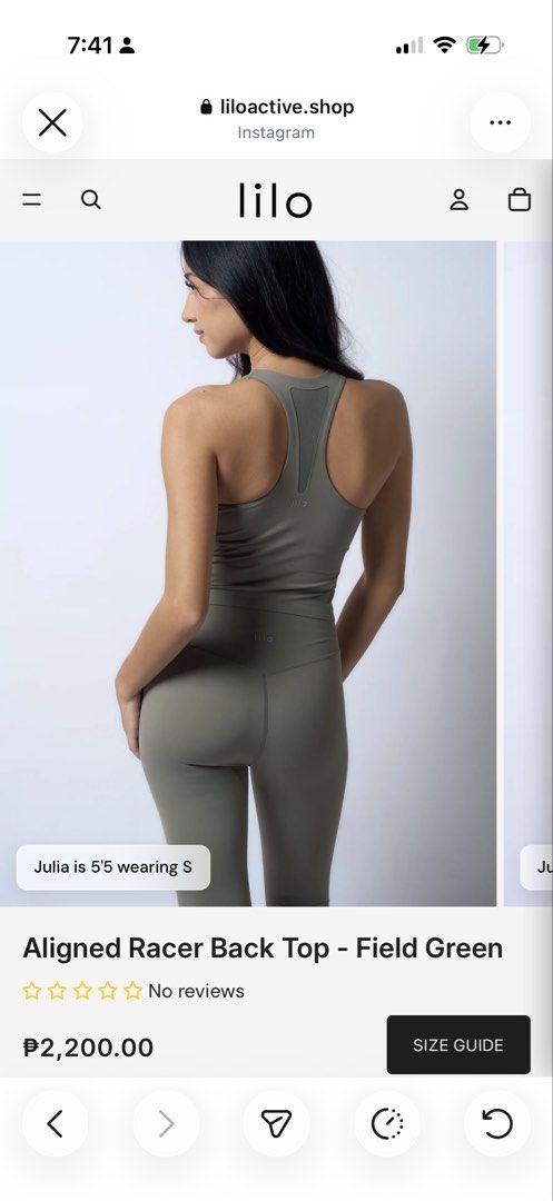 Lilo Active wear Racerback top (Green Small) (Category: Others Tops) located in Quezon City. Submitted by preloved__cw (Listing ID 1469275911, Image 2). Description: Used twice only No issues Can send a when worn photo Good for workout top!! 🤍 Rfs: decluttering.