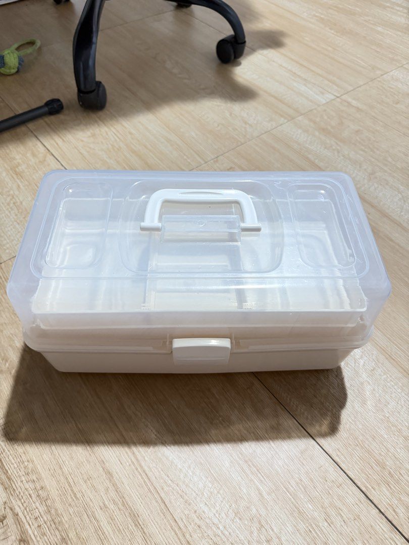 Locaupin 3 layer (medium) tackle box (Category: Storage Boxes & Baskets) located in Manila. Submitted by n1khola1_20051606 (Listing ID 1469241400, Image 1). Description: - Multi-tier plastic storage box with a clear lid and white trays - Condition: Has some pink staining and marks inside the trays from previous use needs to be cleaned. barely use during oral anatomy class rsf: decluttering 📍Bacoor Cavite Buyer will shoulder the shipping PAYO ONL