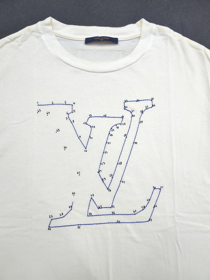 Louis Vuitton Embroidered LV Stitch Logo Tee (Category: Luxury Apparel) located in Bulacan. Submitted by emilj23 (Listing ID 1469197514, Image 2). Description: Louis Vuitton Embroidered LV Stitch Logo Tee Size L on tag L 30 W 22 Condition 9/10 Color rate 9/10 Issue Minimal Stains.