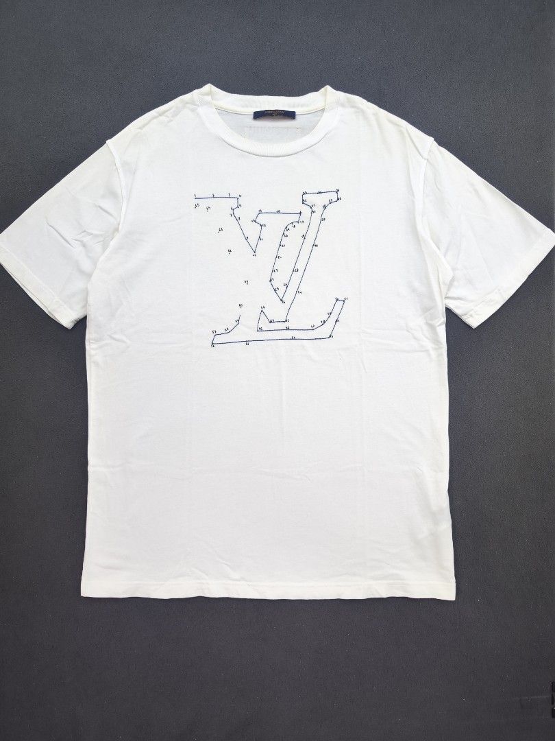 Louis Vuitton Embroidered LV Stitch Logo Tee (Category: Luxury Apparel) located in Bulacan. Submitted by emilj23 (Listing ID 1469197514, Image 1). Description: Louis Vuitton Embroidered LV Stitch Logo Tee Size L on tag L 30 W 22 Condition 9/10 Color rate 9/10 Issue Minimal Stains.