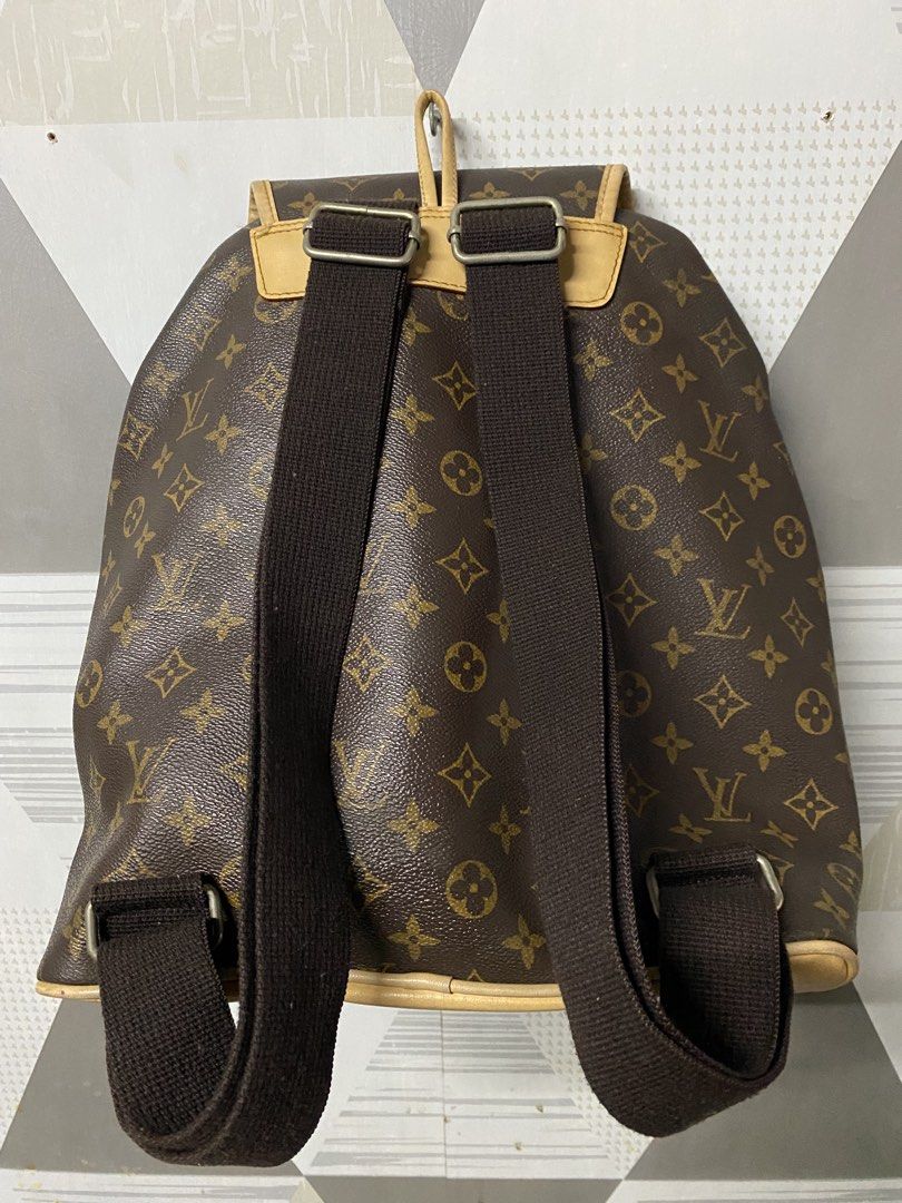 Louis Vuitton Monogram Backpack (Category: Luxury Bags & Wallets) located in Quezon City. Submitted by natesm (Listing ID 1469314367, Image 2). Description: - Authentic Louis Vuitton monogram canvas backpack with classic vachetta leather trim - Adjustable brown textile web straps with metal hardware - Secure front flap closure featuring a buckle strap and drawstring - Dual exterior front pockets with flap closures for easy access - Brown fabric-l