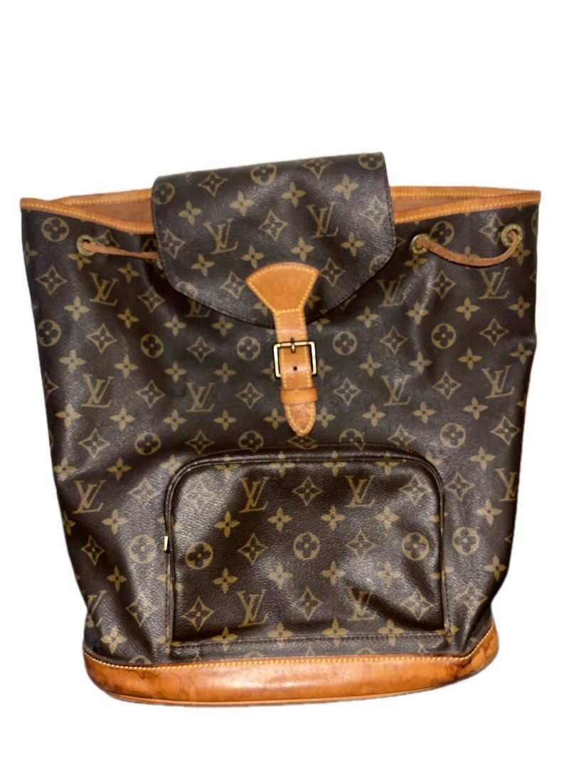 Louis Vuitton Monogram Palm Springs Backpack (Category: Luxury Bags & Wallets) located in Iloilo. Submitted by _streetthrift (Listing ID 1469280431, Image 2). Description: - Authentic Louis Vuitton Classic Monogram Canvas Backpack - Features front zip pocket and secure buckled top flap closure - Adjustable brown webbed canvas shoulder straps for comfort - Vachetta leather trim with signature yellow topstitching and natural patina - Gold-tone hard