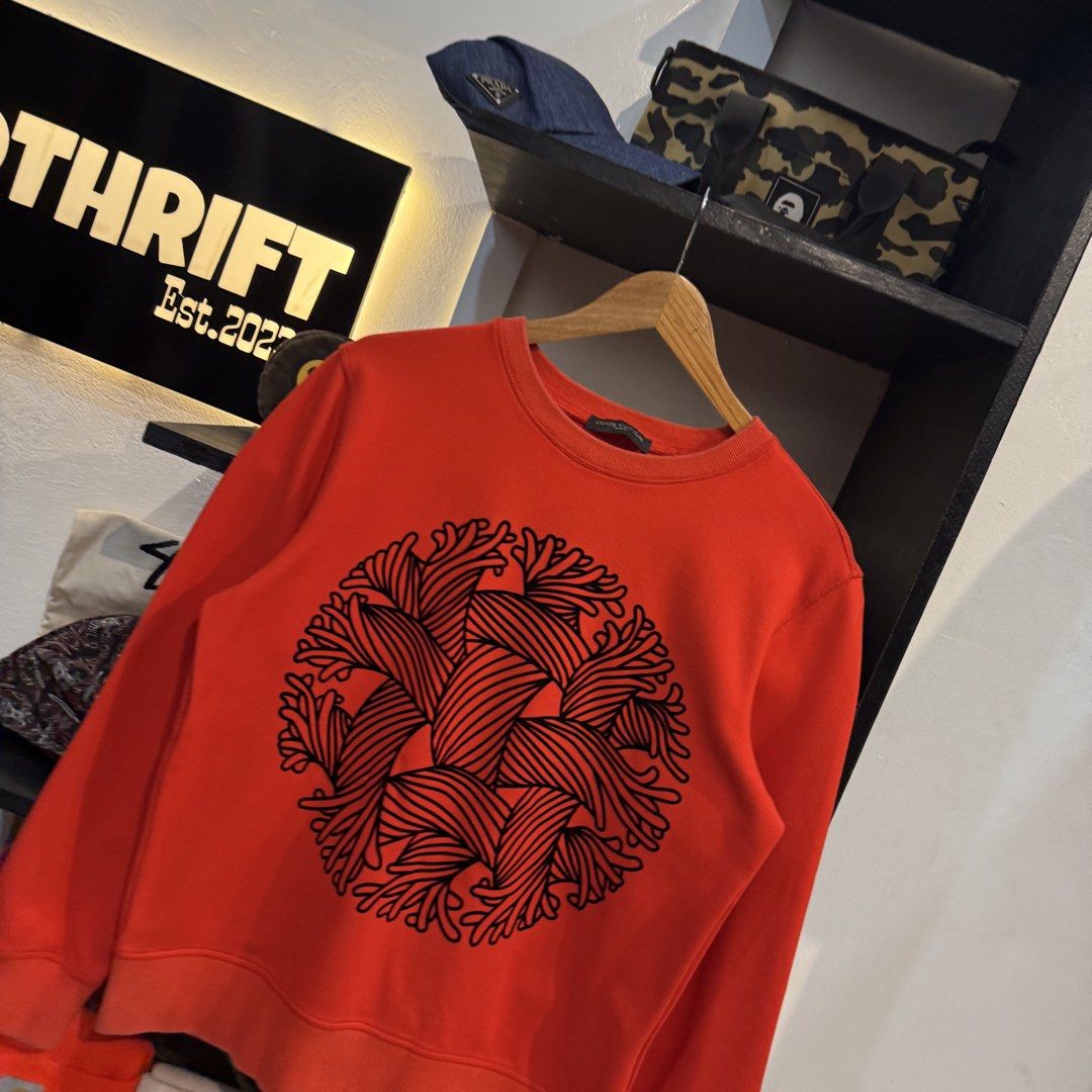 Louis Vuitton Red Graphic Print Sweatshirt (Category: Luxury Apparel) located in Manila. Submitted by carbungcoalex (Listing ID 1469335454, Image 2). Description: LOUIS VUITTON RED SWEATSHIRT 20 by 25 Good Condition Complete tags 1500 CLAIM.