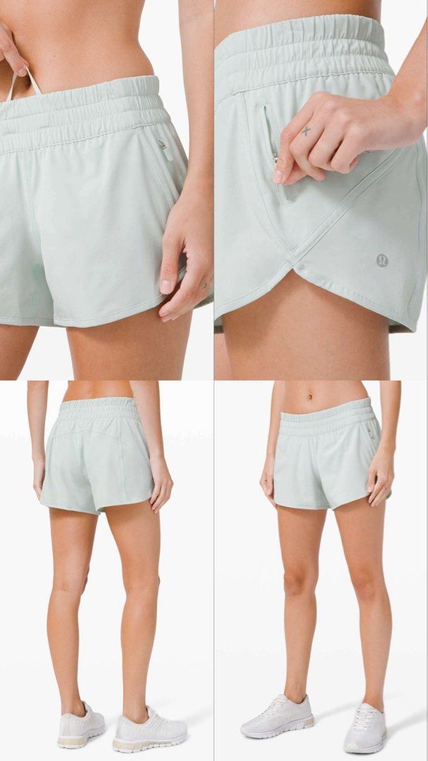 Lululemon Athletic Shorts Light Grey with Zip Pocket (Category: Shorts) located in Ajuy. Submitted by galitsabarat (Listing ID 1469276848, Image 2). Description: - Brand: Lululemon - Color: Light grey with a subtle striped texture - Waistband: Elastic with a cute ruffled top edge - Pocket: Convenient side zipper pocket with logo pull tab - Logo: Classic Lululemon omega logo on the back lower hem - Material: Lightweight, breathable, and easy to mo