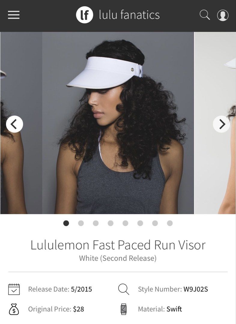 Lululemon Fast Paced Run Visor (Category: Activewear) located in Los Banos. Submitted by darl.shop (Listing ID 1469209679, Image 1). Description: No issue.