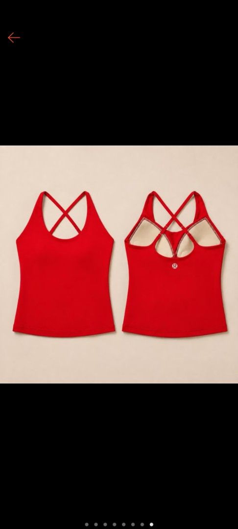 lululemon halter top (Category: Activewear) located in Pasay City. Submitted by umuulan (Listing ID 1469314149, Image 2). Description: lululemon red halter top cross back -padded -ganda sana but i think too small sa boogie wonderland ko 😭 -medium size payment: maribank, gcash, gotyme, bdo delivery: lalamove, j&t shipping only every monday-wednesday meetup: moa, parqal.