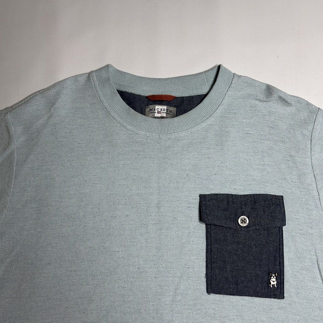 Macbeth Crewneck (Category: Tshirts & Polo Shirts ) located in Antipolo. Submitted by wvyfrnds (Listing ID 1469169379, Image 2). Description: Macbeth Crewneck Size: L Color: LightBlue Dimensions (Inches): Length: 26 Width: 22.5 Color Rate: 9/10 Issues - Light stain (Not Visible) 395 PLUS SF.
