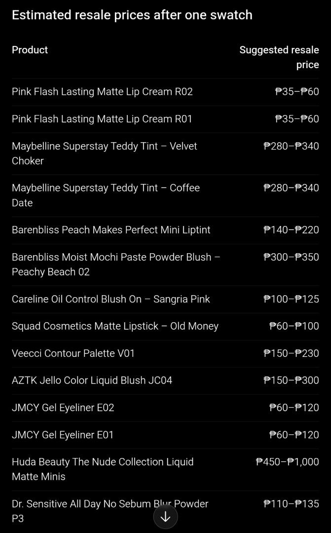 Makeup Bundle (Category: Makeup) located in Valenzuela. Submitted by secondhandfaerie (Listing ID 1469177416, Image 2). Description: Swatch only once. Includes: Pink Flash Lasting Matte Lip Cream R02 Pink Flash Lasting Matte Lip Cream R01 Maybelline Superstay Teddy Tint Velvet Choker Maybelline Superstay Teddy Tint Coffee Date Barenbliss Peach Makes Perfect Mini Liptont Barenbliss Moist Mochi Paste Powder Blush Peachy Beach 02 Careline Oil Contro
