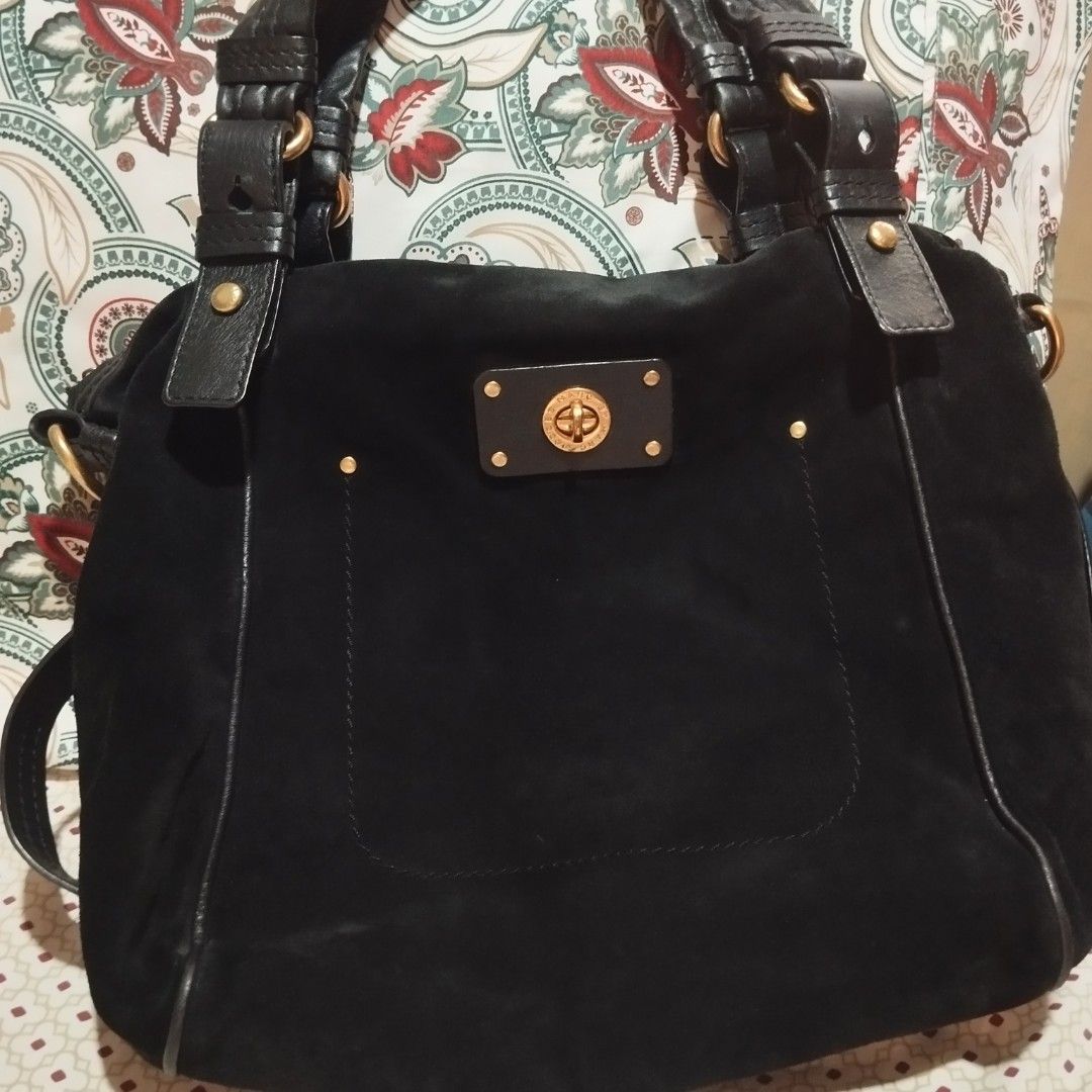 Marc by Marc Jacobs Black Suede Handbag (Category: Cross-body Bags) located in Manila. Submitted by lene48 (Listing ID 1469239195, Image 1). Description: - Brand: Marc by Marc Jacobs - Material: Soft black suede with smooth leather trim - Hardware: Elegant gold-tone turn-lock on front pocket - Straps: Dual leather shoulder straps + adjustable, removable strap - Interior: Deep, spacious main compartment - Condition: Excellent, well-maintained - - 