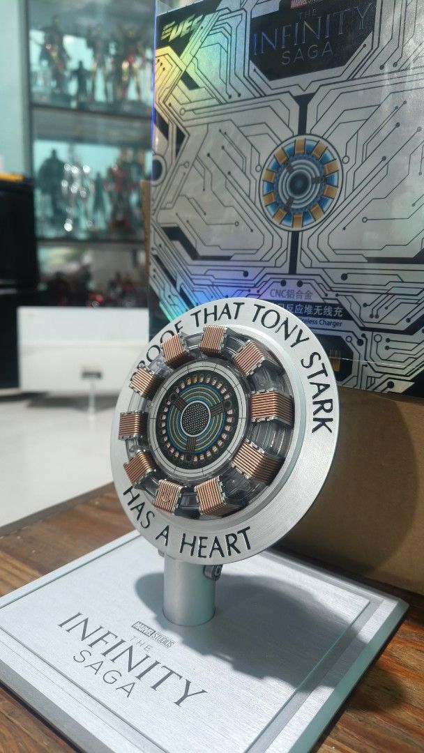 Marvel The Infinity Saga Iron Man Arc Reactor Wireless Charger (Category: Chargers & Cables) located in Las Pinas. Submitted by edsniw (Listing ID 1469248323, Image 2). Description: - For Sale - Iron man Arc reactor wireless charger and decor - Authentic Killerbody Iron Man Arc Reactor wireless charger (KB20104) - Premium CNC aluminum alloy construction with iconic 'Proof That Tony Stark Has A Heart' engraving - Fast wireless charging support up 
