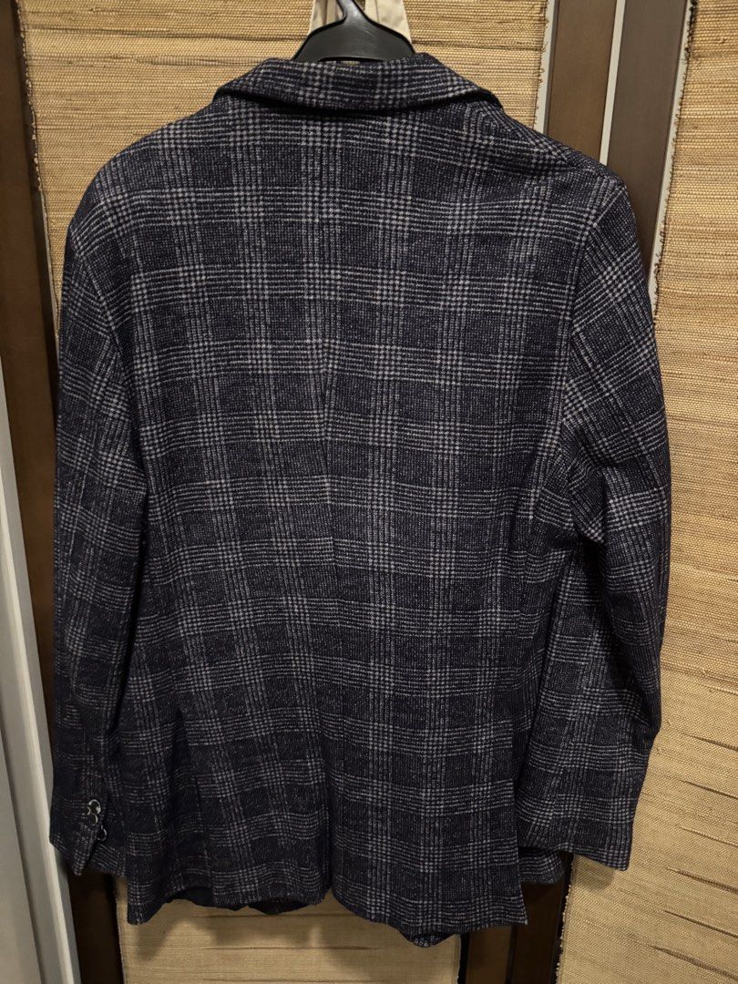 Massimo Dutti Soft Jacket Checked Blazer (Category: Coats, Jackets and Outerwear) located in Taguig. Submitted by dependingonvibe (Listing ID 1469277545, Image 2). Description: - Brand: Massimo Dutti - Style: Single-breasted soft jacket in a dark blue and grey check pattern - Material: Finest Italian fabric with full dark lining - Size: 54 / 185/100A - Features: Convenient inner pockets for essentials - Occasion: Ideal for formal events, office w