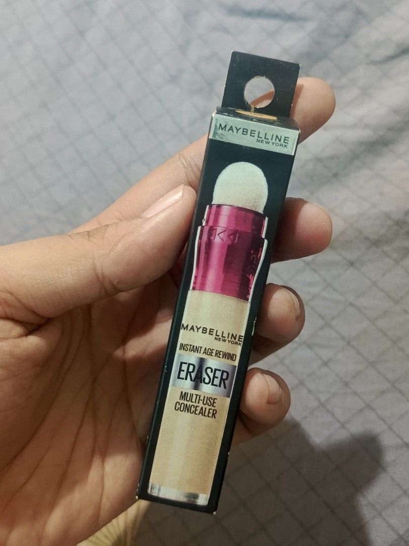 Maybelline Instant Age Rewind Eraser Multi-Use Concealer (Category: Makeup) located in Malasiqui. Submitted by shop.bea (Listing ID 1469250974, Image 1). Description: - Brand new and unopened Maybelline Instant Age Rewind Eraser Multi-Use Concealer - Liquid formula with convenient sponge tip applicator and clear cap - Comes with original outer packaging box - Fresh retail stock with expiry date 04/28 - Authentic and ready to ship! - used 2x max -