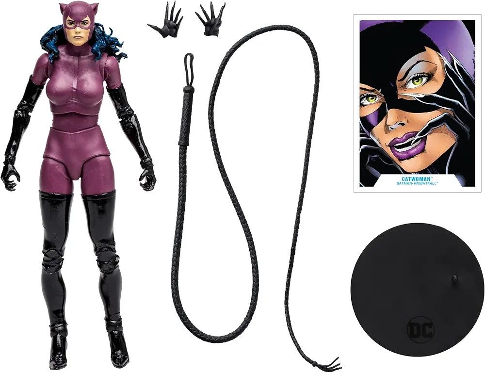 McFarlane DC Multiverse Catwoman Action Figure (Category: Figurines & Statues) located in Caloocan City. Submitted by hobbym8 (Listing ID 1469199882, Image 2). Description: - Brand: McFarlane Toys (DC Multiverse) - Character: Catwoman (Classic Purple Suit) - Condition: Brand New, Unopened, Factory Sealed - Articulation: 22 Moving Parts - Inclusions: Whip accessory, display base, and collectible art card.