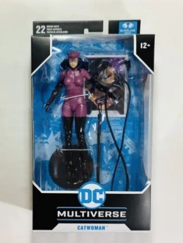 McFarlane DC Multiverse Catwoman Action Figure (Category: Figurines & Statues) located in Caloocan City. Submitted by hobbym8 (Listing ID 1469199882, Image 1). Description: - Brand: McFarlane Toys (DC Multiverse) - Character: Catwoman (Classic Purple Suit) - Condition: Brand New, Unopened, Factory Sealed - Articulation: 22 Moving Parts - Inclusions: Whip accessory, display base, and collectible art card.