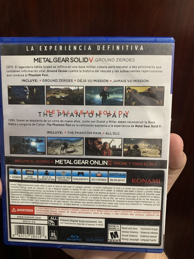Metal Gear Solid V The Definitive Experience for PS4 (Category: PlayStation) located in Manila. Submitted by matthew_lumibao (Listing ID 1469166047, Image 2). Description: Contains: - Metal Gear V: Ground Zeroes - Metal Gear V: The Phantom Pain - All DLC - Metal Gear V Online Meetup Location: - Balanga City, Bataan Shipping via: - J&T or Flash PM for more details..