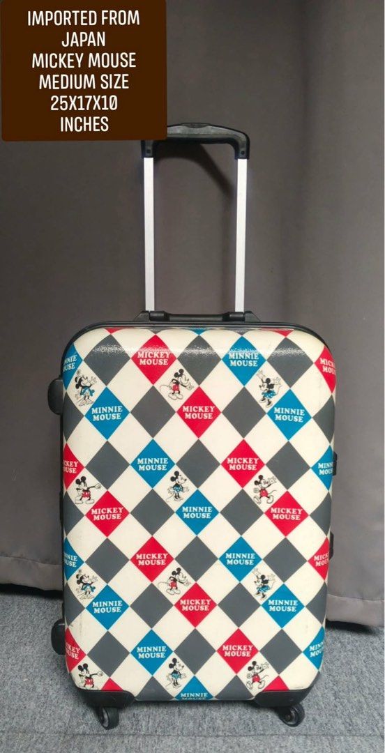 MICKEY MOUSE BY DISNEY MEDIUM SIZE (Category: Luggage) located in Manila. Submitted by chaychaii (Listing ID 1469193787, Image 1). Description: IMPORTED FROM JAPAN MICKEY MOUSE BY DISNEY MEDIUM SIZE 🔰 SECURITY KEY LOCK TSA APPROVED 🔰SMOOTH 360 DUAL ROTATION WHEELS 🔰TELESCOPIC PUSH HANDLE 🔰TOP AND SIDE HANDLE CARRIER 🔰WIDER SPACE SUITCASE WITH SUPPORT STRAP AND DIVIDER NO ISSUE‼️GOOD CONDITION MARK OF USAGE ONLY .