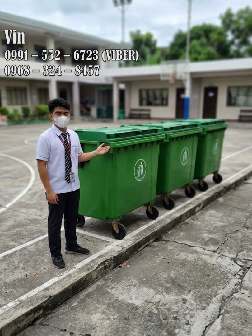 mobile trash bin 1100 liters (Category: Waste Bins & Bags) located in Bacoor. Submitted by zx400rr (Listing ID 1469165230, Image 1). Description: MOBILE BIN 1100Liters Heavy-duty bins built for commercial and industrial use - large capacity, easy mobility, long-lasting performance. Made in non-toxic Polyurethane Plastic ALSO, WE HAVE > 150Liters ROLLERKING > 120Liters UGA TRASH BIN > HOODED TRASH BIN For inquiries: 0991 552 6723 0968 324 8457 093