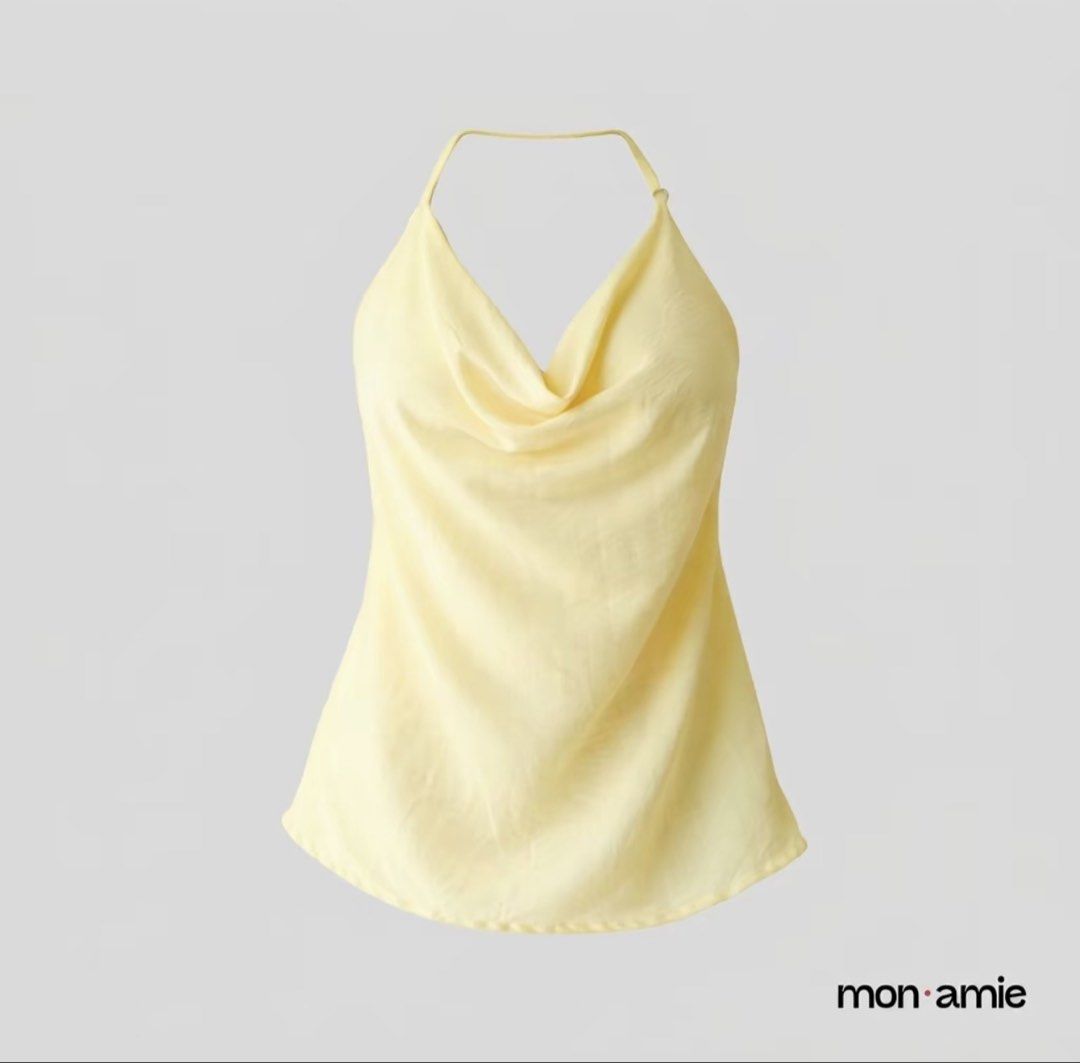 Mon Amie Yellow Cowl Neck Halter Top (Category: Sleeveless) located in Caloocan City. Submitted by mariettani10615 (Listing ID 1469312261, Image 1). Description: Color: Butter yellow Size: Small No last price na po! :).
