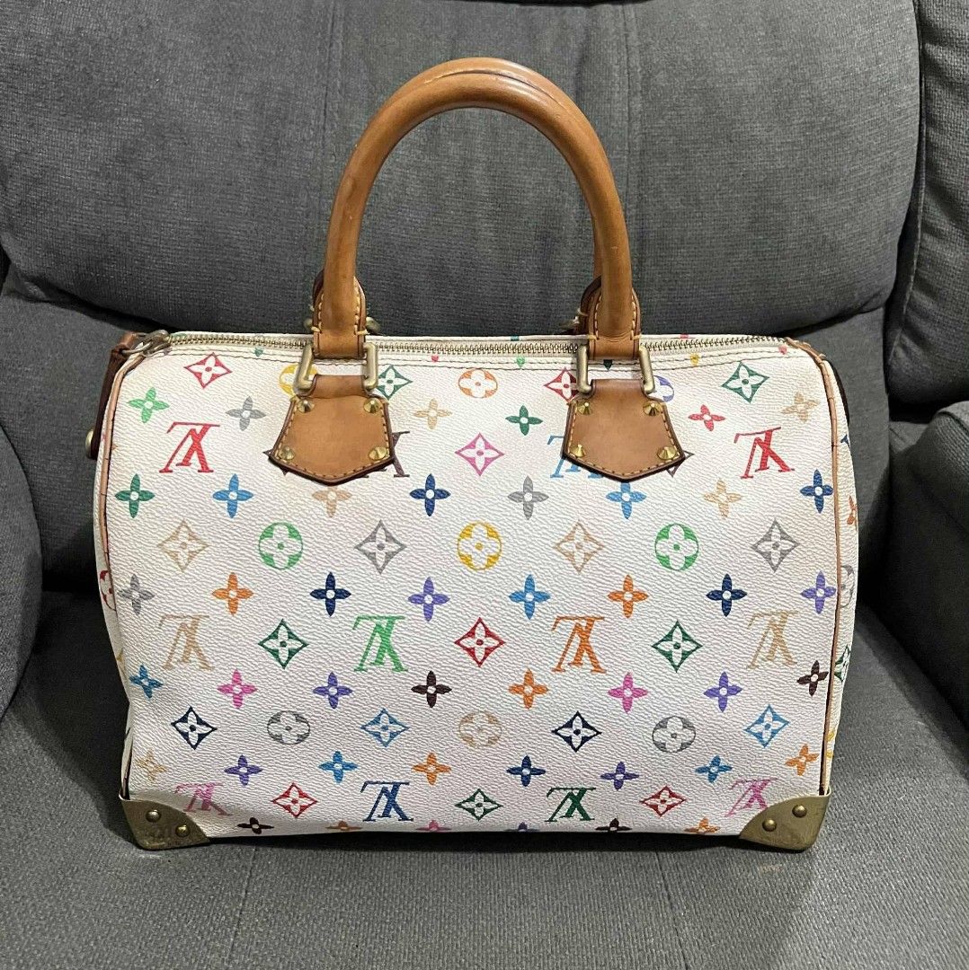 Mono Multicolor Speedy (Category: Shoulder Bags) located in Quezon City. Submitted by luxxechic (Listing ID 1469234986, Image 2). Description: coded suede lining minimal sign of use actual photo posted japan preloved mop: gcash.
