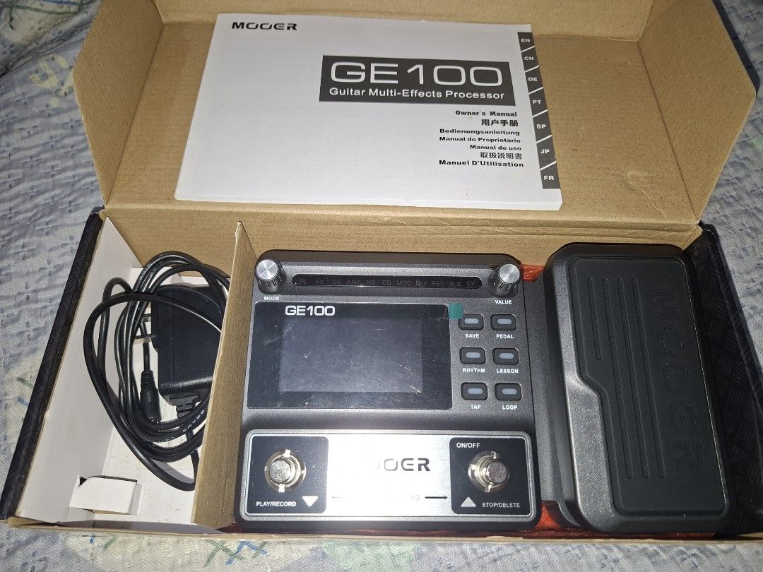 Mooer GE100 Guitar Multi-Effects Processor Pedal (Category: Musical Instruments) located in Cabuyao City. Submitted by brnt_xvr (Listing ID 1469233497, Image 3). Description: Mooer GE100 Guitar Multi Effects Processor Pedal - Original box included - With owners manual, AC adapter 9V, plastic wrap - Used twice, never abused - No issue, 100% working - Negotiable if sure buyer RFS: need funds.