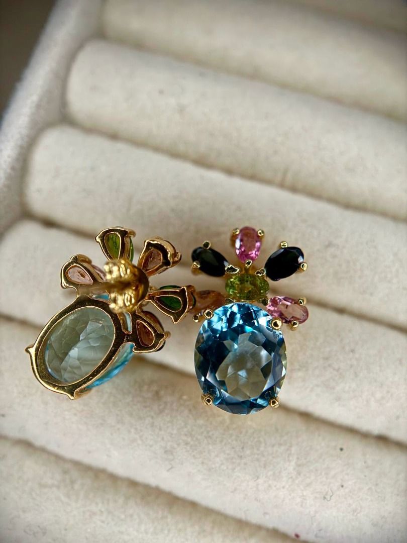 Natural Blue Topaz & Multicolor Tourmaline Statement Earrings (Category: Earrings) located in Baguio. Submitted by asna_taku (Listing ID 1469267208, Image 2). Description: 💎 Natural Blue Topaz & Multicolor Tourmaline Statement Earrings For the ladies who love jewelry that makes an entrance! ✨ Just look at those gorgeous faceted blue topaz gemstones — captivating aqua-blue brilliance paired with a beautiful garden of colorful natural tourmalines 