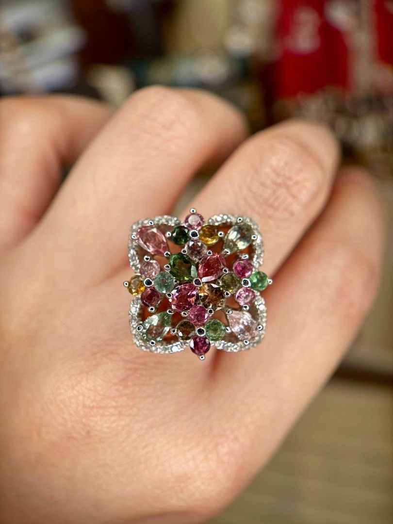 Natural Multicolor Tourmaline Statement Rings (Category: Rings) located in Baguio. Submitted by asna_taku (Listing ID 1469270538, Image 1). Description: 💎 Natural Multicolor Tourmaline Statement Rings | Bnew Silver A whole rainbow of natural gemstones in one gorgeous statement piece! 🌈✨ Featuring an eye-catching arrangement of colorful tourmalines in shades of pink, green, yellow, champagne, and deep red, these rings are made for ladies who app
