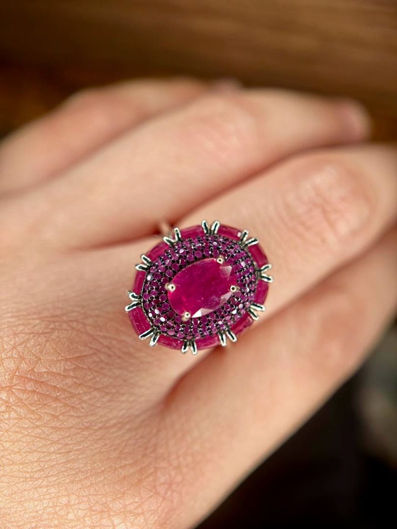 Natural Ruby Cluster Ring in Brand-New Silver Setting (Category: Rings) located in Baguio. Submitted by asna_taku (Listing ID 1469263403, Image 3). Description: ❤️ Natural Ruby Cluster Ring in Brand-New Silver Setting ❤️ A bold, regal statement piece for ruby lovers! ❤️✨ Featuring a beautiful natural ruby centerpiece surrounded by a dazzling cluster of ruby accents, complemented by a unique vintage-inspired design. Perfect for ladies who love eye