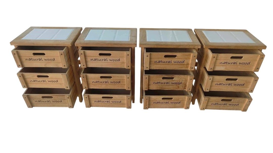 NATURAL WOOD SIDE DRAWER (Category: Shelves, Cabinets & Racks) located in Mexico. Submitted by mgracejapansurplus (Listing ID 1469311887, Image 2). Description: NEW ARRIVAL 🔥 JAPAN SURLPUS NATURAL WOOD SIDE DRAWER ✨ - 3 drawers, white top panel. 4 pcs available. Dimensions: L16"×W12"×H21". ✅No dp No reservation ✅Payment first Priority ✅LALAMOVE sameday delivery. 📌Shoulder ni buyer ang sf pick up will do. MOP: Gcash , Maribank , Gotyme Pm Moko i