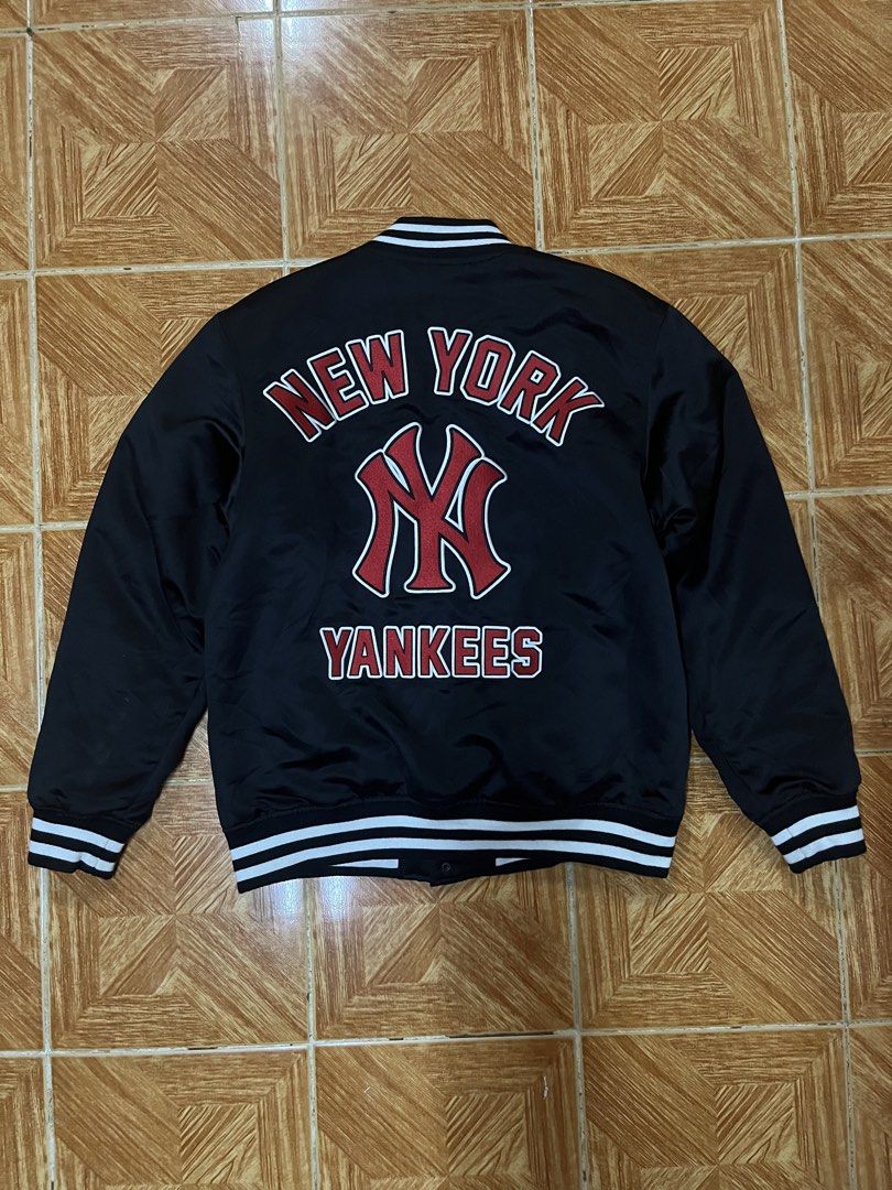 New Era x MLB Satin/Varsity Jacket (Category: Coats, Jackets and Outerwear) located in Tacloban City. Submitted by trippy_thrift_finds (Listing ID 1469316434, Image 2). Description: NY YANKEES Large to XL 28” lenght 23” width Excellent condition Dm for inquiries.