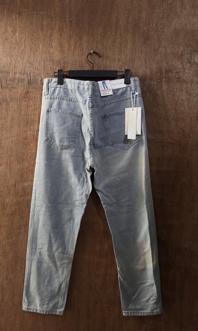 (New) Mom Jeans Light Wash Size L (Category: Jeans) located in Cavite. Submitted by __elizagarcia.xi (Listing ID 1469271860, Image 2). Description: - Brand: Sergio Vittorio - Condition: Brand new with tags (BNWT) - Size: L - Wash: Light wash denim - Fit: High-waisted with straight legs - Details: Standard five-pocket styling, button and zip fly closure.