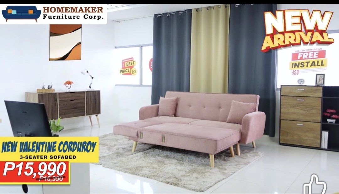 New Valentine 4-Seater Sofa Bed (Category: Sofas) located in Paranaque City. Submitted by mykindofclothing (Listing ID 1469187608, Image 3). Description: Homemaker Furniture New Valentine Velvet Sofa Bed in deep blue. Can accommodate 3-5 persons. Stylish, comfortable, and effortlessly converts into a Queen-sized bed with reclinable backrests. Dimensions: 274cm x 154cm x 85cm. Includes 2 pillows. Space-saving and perfect for any modern home. No fl