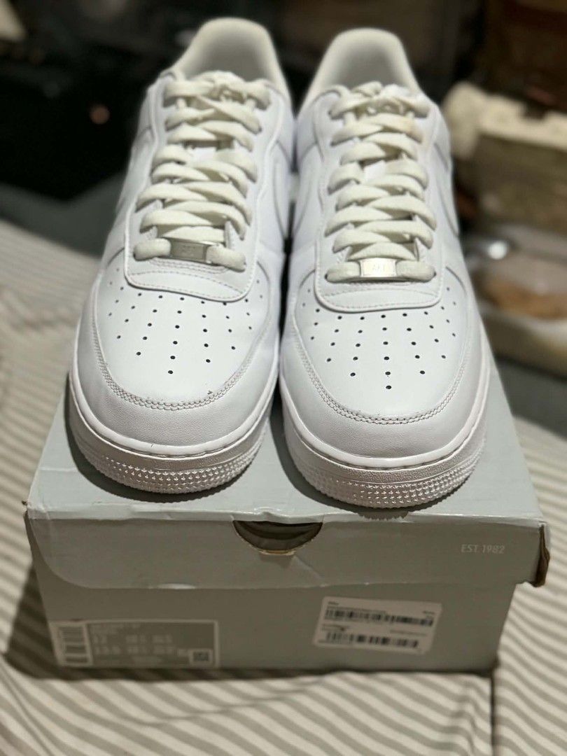 Nike Air Force 1 '07 White Sneakers Size 12 (Category: Sneakers) located in Taguig. Submitted by thecoachcollector (Listing ID 1469294639, Image 2). Description: - Model: Nike Air Force 1 '07 - Colorway: Clean All-White - Condition: Great daily rotation sneaker with minimal wear on pristine outsoles - Features: Classic low-top design with perforated toe box and chunky midsole - Inclusion: Original grey box with matching retail labels USED ONCE ON
